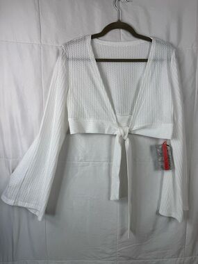 YYA White‎ Tie Front Crop Cardigan Bell Sleeve Boho Top Size M NWT